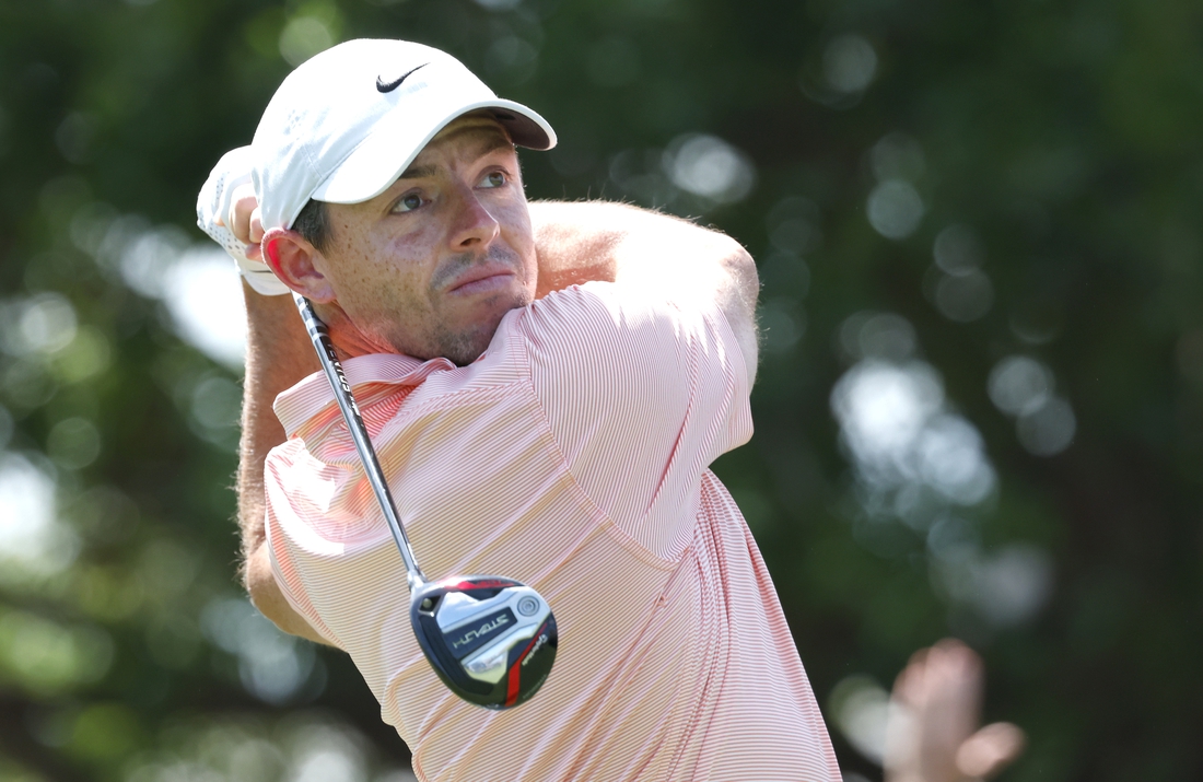 Mar 6, 2022; Orlando, Florida, USA; Rory McIlroy hits his tee shot on the first hole during the final round of the Arnold Palmer Invitational golf tournament. Mandatory Credit: Reinhold Matay-USA TODAY Sports