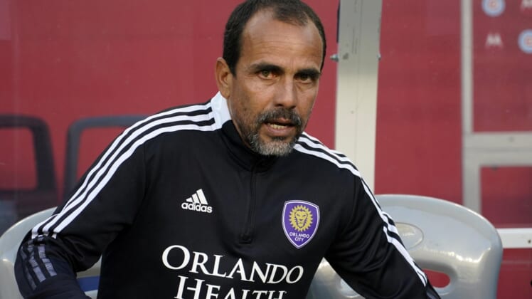 Mar 5, 2022; Chicago, Illinois, USA; Orlando City head coach Oscar Pareja during the first half against the Chicago Fire at Soldier Field. Mandatory Credit: Mike Dinovo-USA TODAY Sports
