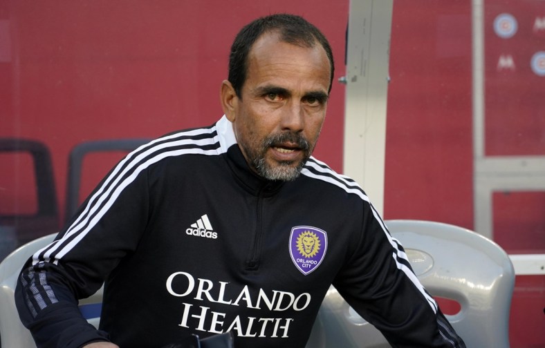 Mar 5, 2022; Chicago, Illinois, USA; Orlando City head coach Oscar Pareja during the first half against the Chicago Fire at Soldier Field. Mandatory Credit: Mike Dinovo-USA TODAY Sports