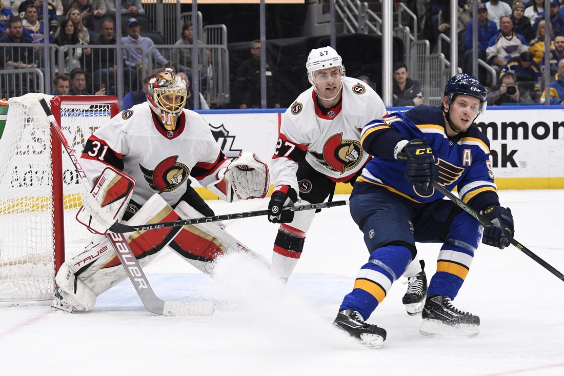 Senators blast Blues, end five-game skid