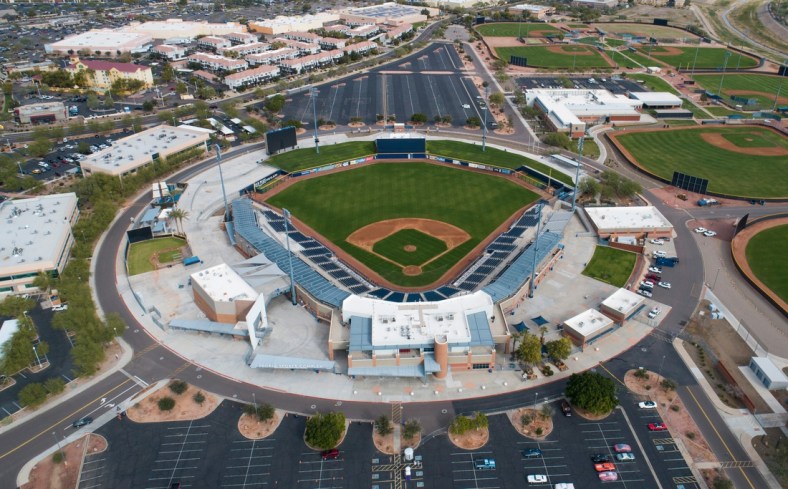 An aerial drone view of Peoria Sports Complex, Cactus League home of the Seattle Mariners and San Diego Padres, in Peoria, Ariz., Jan. 9, 2019.

Cactus League Venue