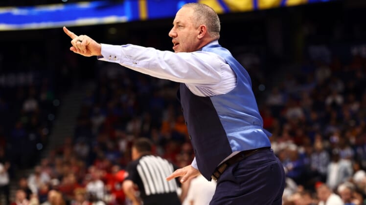 Mar 12, 2022; Tampa, FL, USA; Texas A&M Aggies head coach Buzz Williams against the Arkansas Razorbacks during the first half at Amalie Arena. Mandatory Credit: Kim Klement-USA TODAY Sports