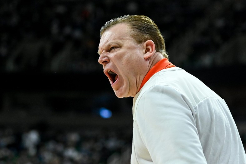 Illinois' head coach Brad Underwood argues a call during the first half in the game against Michigan State on Saturday, Feb. 19, 2022, at the Breslin Center in East Lansing.

220219 Msu Illinois 061a

Syndication Lansing State Journal