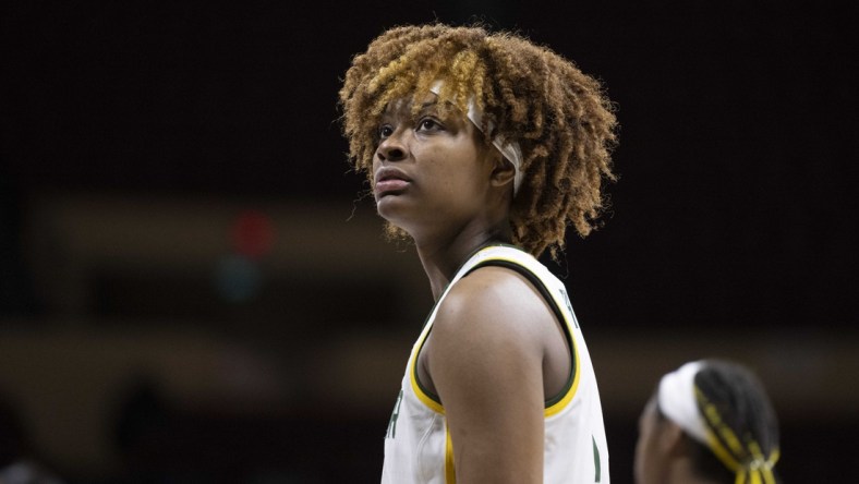 Mar 13, 2022; Kansas City, MO, USA; Baylor Lady Bears forward NaLyssa Smith (1) looks on during the second half against the Texas Longhorns at Municipal Auditorium. Mandatory Credit: Amy Kontras-USA TODAY Sports