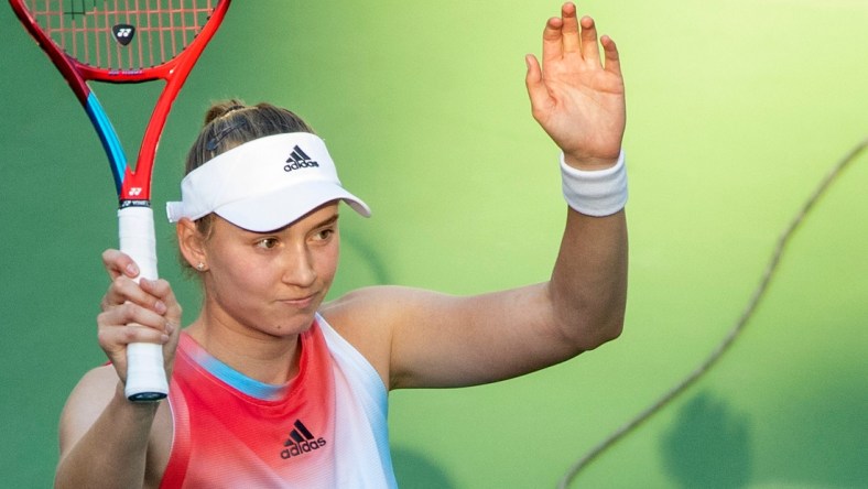 Elena Rybakina of Kazakhstan waves to the crowd after defeating Victoria Azarenka of Belarus during the BNP Paribas Open in Indian Wells, Calif., on Monday, March 14, 2022.

Bnp Paribas Open Azarenka Vsrybakina450