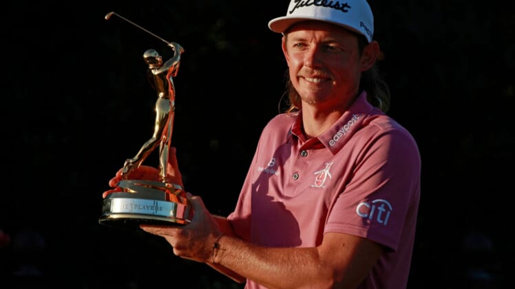 March 14: Cameron Smith holds up The Players Championship trophy at TPC Sawgrass in Ponte Vedra Beach, Florida.Syndication Florida Times Union