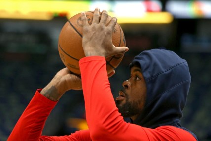Mar 15, 2022; New Orleans, Louisiana, USA; New Orleans Pelicans forward Brandon Ingram, warms up before their game against the Phoenix Suns at the Smoothie King Center. Mandatory Credit: Chuck Cook-USA TODAY Sports