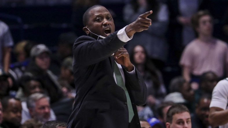 Mar 15, 2022; Cincinnati, Ohio, USA; Cleveland State Vikings head coach Dennis Gates during the second half against the Xavier Musketeers at Cintas Center. Mandatory Credit: Katie Stratman-USA TODAY Sports