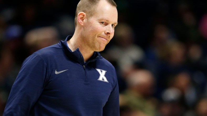 Xavier Musketeers head coach Travis Steele walks into a timeout huddle in the second half of the NIT First Round game between the Xavier Musketeers and the Cleveland State Vikings at the Cintas Center in Cincinnati on Tuesday, March 15, 2022. Xavier advanced in the tournament with a 72-68 win over the Vikings.

Cleveland State Vikings At Xavier Musketeers Nit