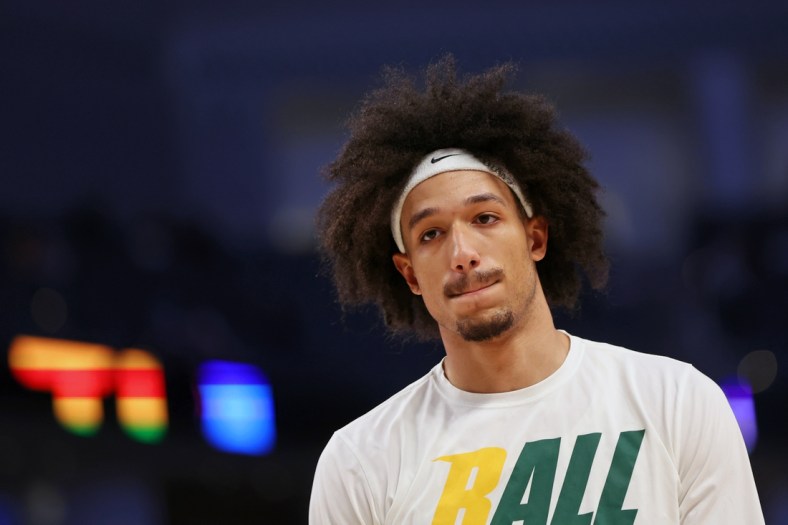 Mar 17, 2022; Fort Worth, TX, USA; Baylor Bears guard Kendall Brown (2) looks on during warmups before the game against the Norfolk State Spartans during the first round of the 2022 NCAA Tournament at Dickies Arena. Mandatory Credit: Kevin Jairaj-USA TODAY Sports