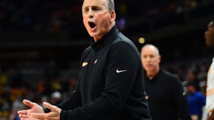 Tennessee Head Coach Rick Barnes during the NCAA Tournament second round game between Tennessee and Michigan at Gainbridge Fieldhouse in Indianapolis, Ind., on Saturday, March 19, 2022.Kns Ncaa Vols Michigan Bp