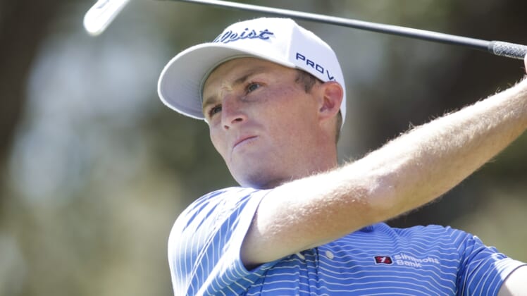 Mar 25, 2022; Austin, Texas, USA; Will Zalatoris tees off on the tenth during the third round of the World Golf Championships-Dell Technologies Match Play golf tournament. Mandatory Credit: Erich Schlegel-USA TODAY Sports