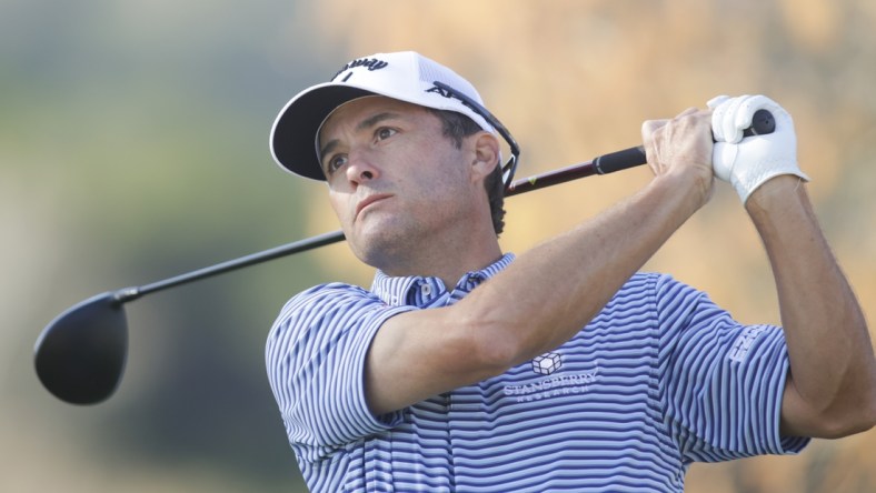 Mar 26, 2022; Austin, Texas, USA; Kevin Kisner tees off on the 6th hole during the fourth round of the World Golf Championships-Dell Technologies Match Play golf tournament. Mandatory Credit: Erich Schlegel-USA TODAY Sports