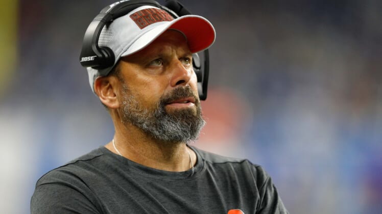 Aug 30, 2018; Detroit, MI, USA; Cleveland Browns offensive coordinator Todd Haley looks up from the sidelines during the fourth quarter against the Detroit Lions at Ford Field. Mandatory Credit: Raj Mehta-USA TODAY Sports