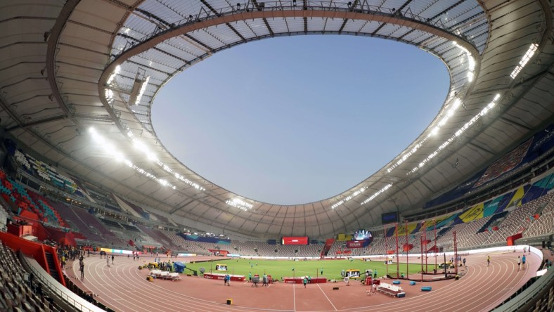 Sep 26, 2019; Doha, Qatar; General overall view of Khalifa International Stadium at the Aspire Zone. The venue is the site of the 2019 IAAF World Athletics Championships and a venue for the 2022 FIFA World Cup. Mandatory Credit: Kirby Lee-USA TODAY Sports