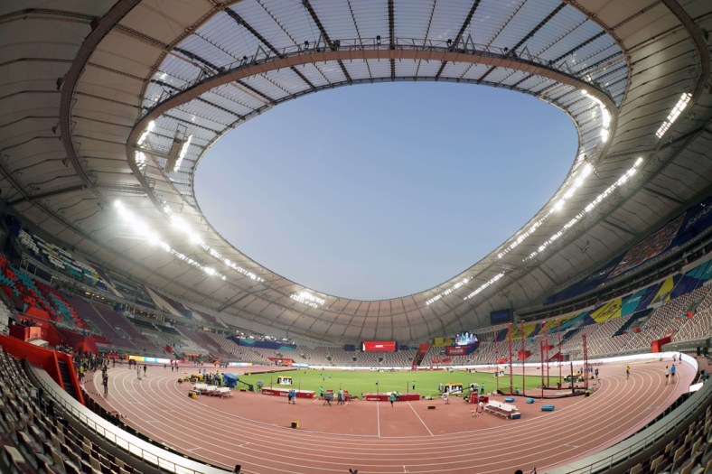 Sep 26, 2019; Doha, Qatar; General overall view of Khalifa International Stadium at the Aspire Zone. The venue is the site of the 2019 IAAF World Athletics Championships and a venue for the 2022 FIFA World Cup. Mandatory Credit: Kirby Lee-USA TODAY Sports
