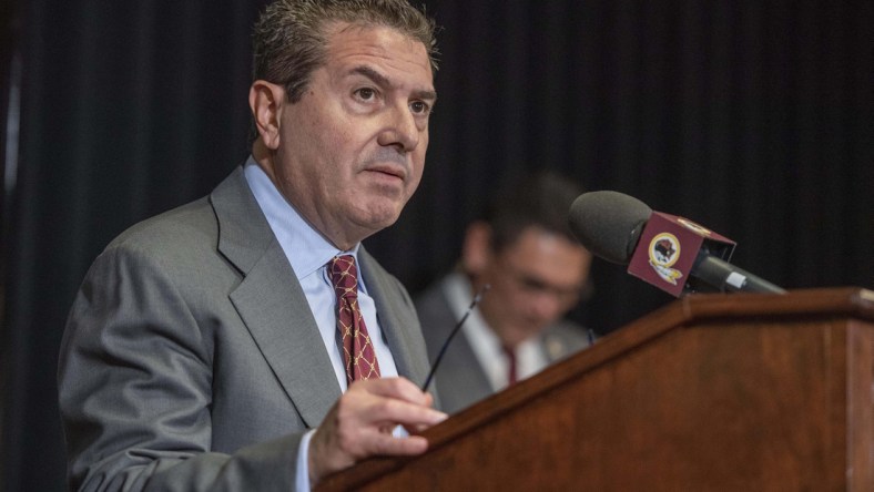 Jan 2, 2020; Ashburn, VA, USA; Washington Redskins owner Daniel Snyder speaks during the introductory press conference for head coach Ron Rivera at Inova Sports Performance Center. Mandatory Credit: Brad Mills-USA TODAY Sports