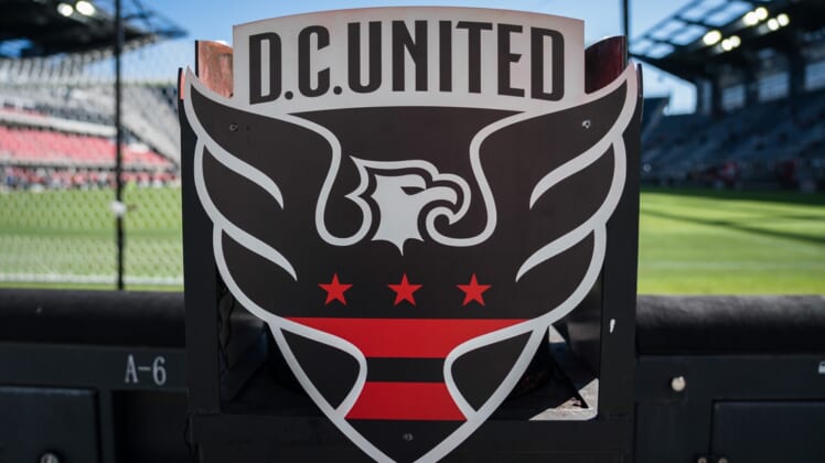 Mar 7, 2020; Washington, DC, USA; A general view of a D.C. United logo on the sideline before the game between D.C. United and Inter Miami at Audi Field. Mandatory Credit: Scott Taetsch-USA TODAY Sports