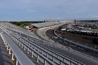 Aug 22, 2020; Dover, Delaware, USA; A view of the empty grandstands during a cation during the NASCAR Cup Series at Dover International Speedway. Mandatory Credit: Peter Casey-USA TODAY Sports