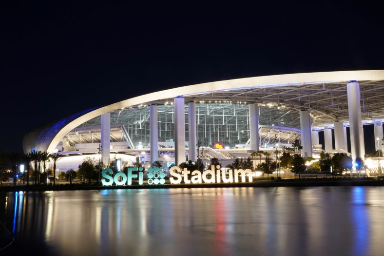 Nov 29, 2020; Inglewood, California, USA; A general view of SoFi Stadium exterior during the NFL game between the San Francisco 49ers and the Los Angeles Rams. Mandatory Credit: Kirby Lee-USA TODAY Sports