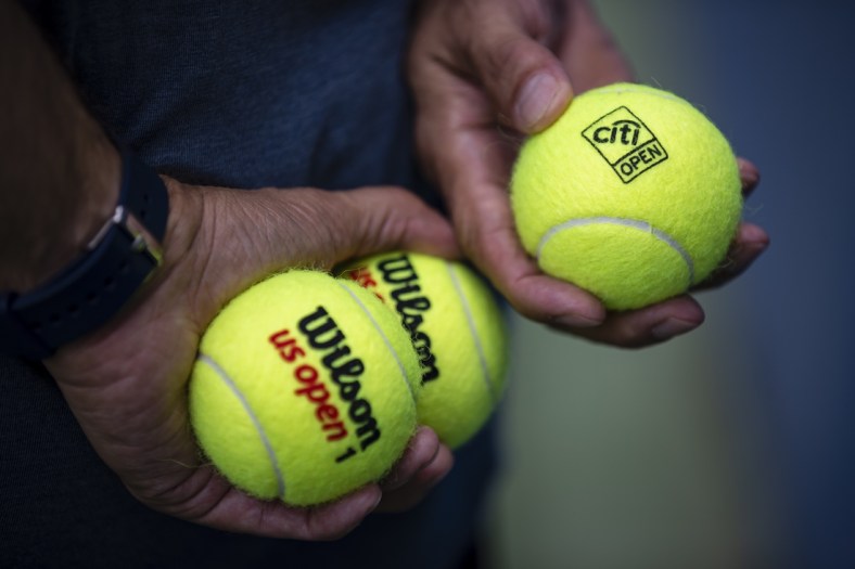 Aug 2, 2021; Washington, DC, USA; A general view of tennis balls used during the Citi Open at Rock Creek Park Tennis Center. Mandatory Credit: Scott Taetsch-USA TODAY Sports