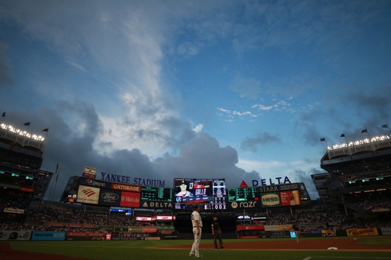 Aug 18, 2021; Bronx, New York, USA; General view of Yankee Stadium during the first inning between the New York Yankees and the Boston Red Sox. Mandatory Credit: Brad Penner-USA TODAY Sports