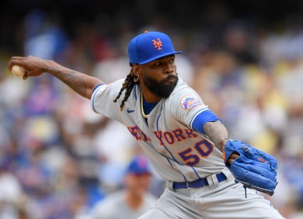 Aug 21, 2021; Los Angeles, California, USA;  New York Mets relief pitcher Miguel Castro (50) in the seventh inning against the Los Angeles Dodgers at Dodger Stadium. Mandatory Credit: Jayne Kamin-Oncea-USA TODAY Sports