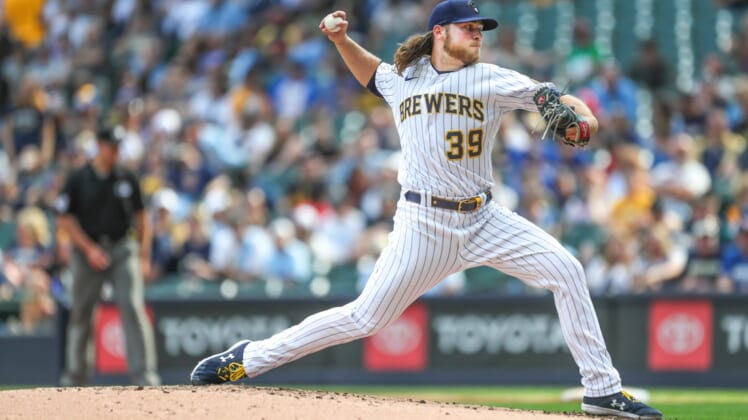 Milwaukee Brewers starting pitcher Corbin Burnes (39) throws a pitch during the fourth inning against the Colorado Rockies game Friday, June 25, 2021, at American Family Field in Milwaukee.Mjs Burnes