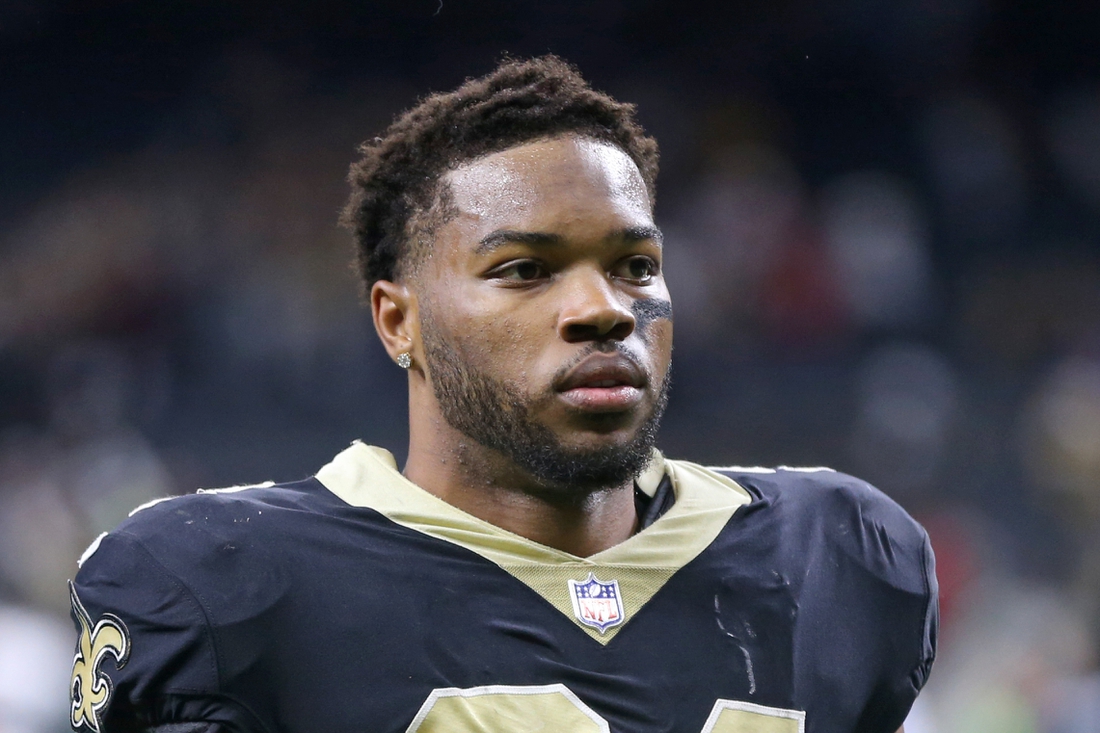 Nov 7, 2021; New Orleans, Louisiana, USA; New Orleans Saints running back Dwayne Washington (24) after their game against the Atlanta Falcons at the Caesars Superdome. Mandatory Credit: Chuck Cook-USA TODAY Sports