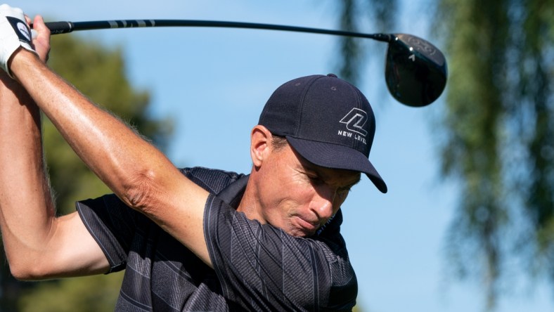 Nov 14, 2021; Phoenix, Arizona, USA; Steven Alker with his tee shot on the sixth hole during the final round of the Charles Schwab Cup Championship golf tournament at Phoenix Country Club. Mandatory Credit: Allan Henry-USA TODAY Sports