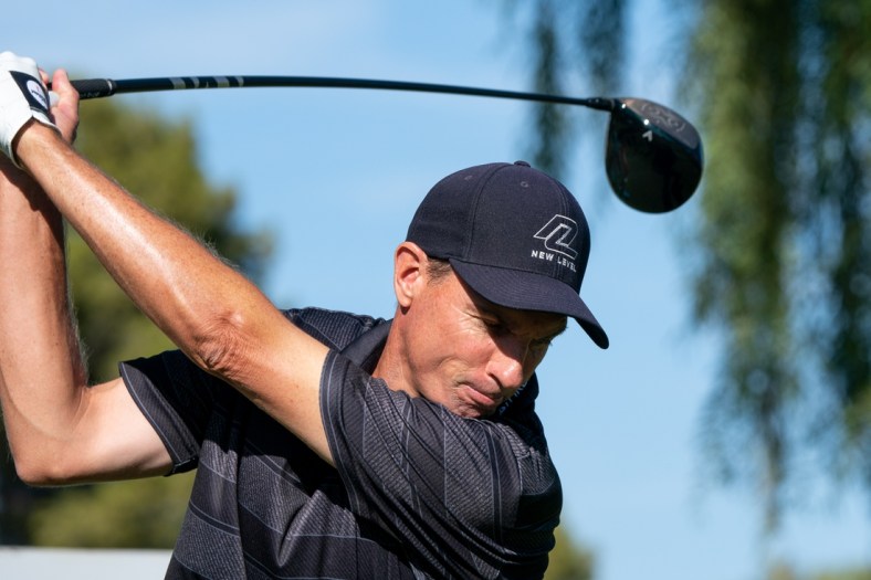 Nov 14, 2021; Phoenix, Arizona, USA; Steven Alker with his tee shot on the sixth hole during the final round of the Charles Schwab Cup Championship golf tournament at Phoenix Country Club. Mandatory Credit: Allan Henry-USA TODAY Sports