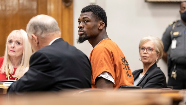 Georgia football linebacker Adam Anderson attends his bond hearing regarding his felony rape charge at the Athens-Clarke County courthouse on Wednesday, Nov. 17. 2021.

News Kayla Renie