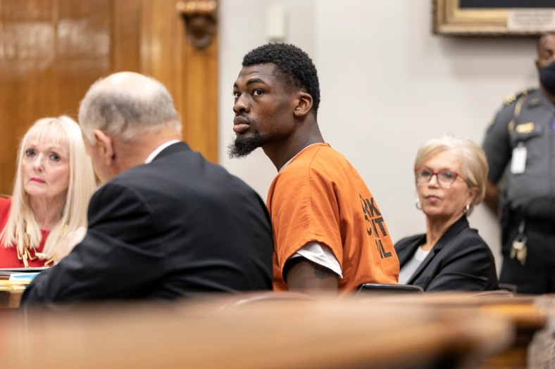 Georgia football linebacker Adam Anderson attends his bond hearing regarding his felony rape charge at the Athens-Clarke County courthouse on Wednesday, Nov. 17. 2021.

News Kayla Renie