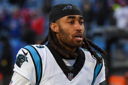 Dec 19, 2021; Orchard Park, New York, USA; Carolina Panthers cornerback Stephon Gilmore (9) following the game against the Buffalo Bills at Highmark Stadium. Mandatory Credit: Rich Barnes-USA TODAY Sports