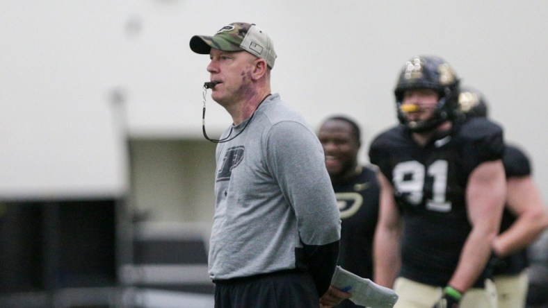 Purdue head coach Jeff Brohm during a practice, Friday, March 4, 2022 at Mollenkopf Athletic Center in West Lafayette.

Pfoot Practice March 4