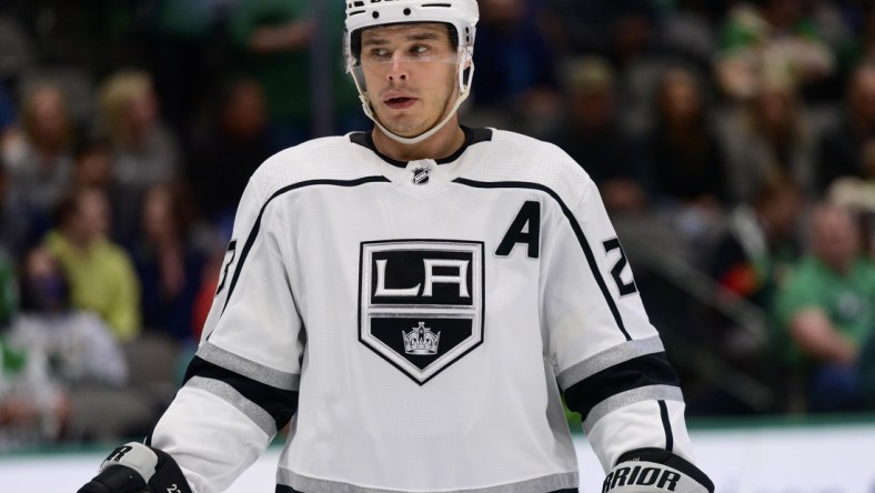 Mar 2, 2022; Dallas, Texas, USA; Los Angeles Kings right wing Dustin Brown (23) in action during the game between the Los Angeles Kings and the Dallas Stars at the American Airlines Center. Mandatory Credit: Jerome Miron-USA TODAY Sports