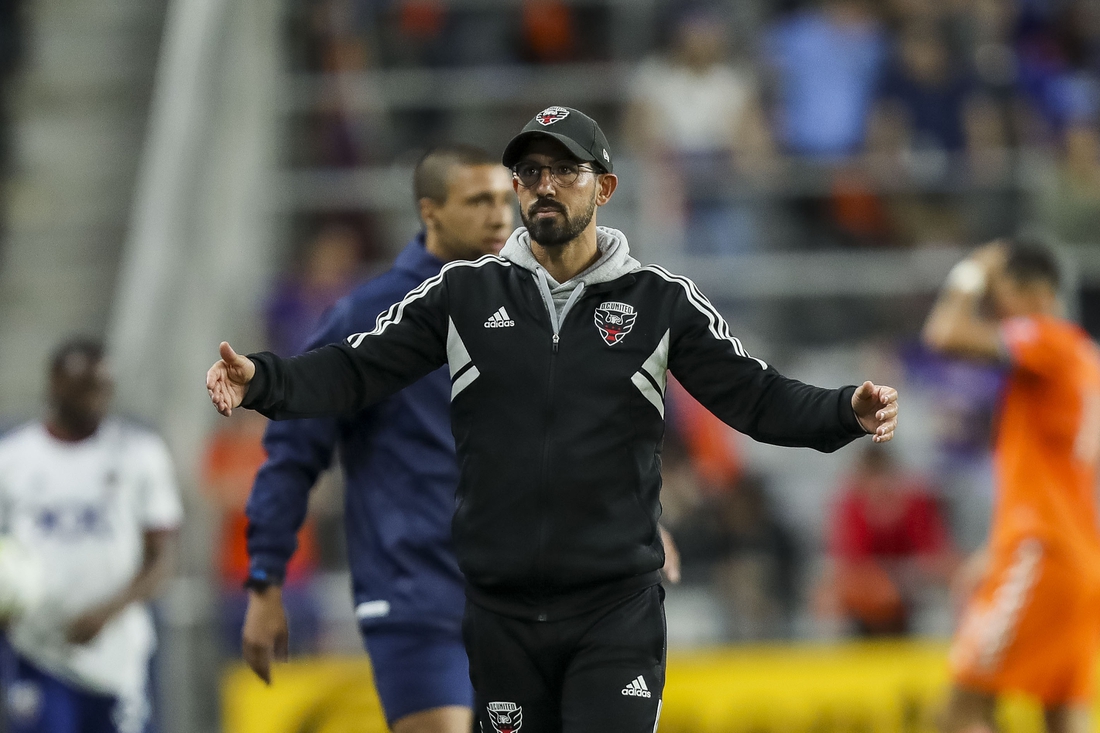 Mar 5, 2022; Cincinnati, OH, USA; D.C. United head coach Hernan Losada during the second half against FC Cincinnati at TQL Stadium. Mandatory Credit: Katie Stratman-USA TODAY Sports