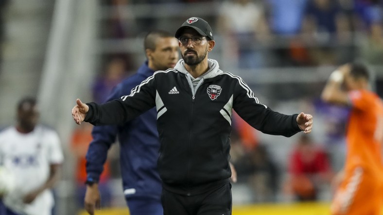 Mar 5, 2022; Cincinnati, OH, USA; D.C. United head coach Hernan Losada during the second half against FC Cincinnati at TQL Stadium. Mandatory Credit: Katie Stratman-USA TODAY Sports