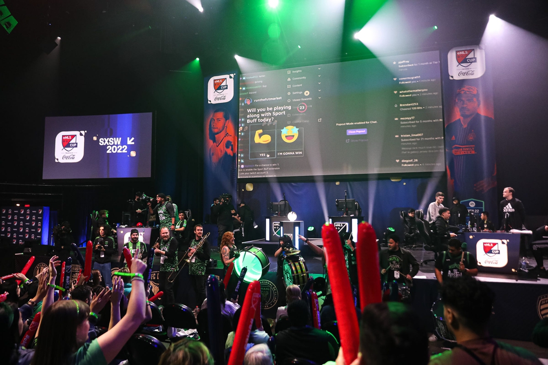 A crowd full of Austin FC fans cheered for Austin FC's eMLS player, John Garcia, during the eMLS Cup tournament at the Moody Theater on March 13, 2022. The eMLS Cup is the championship tournament that determines which player is the best FIFA esports player in North America.

Aem Sxsw Emls Cup 16