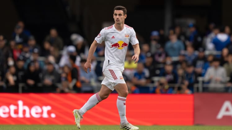 February 26, 2022; San Jose, California, USA; New York Red Bulls player Dylan Nealis (12) during the second half against the San Jose Earthquakes at PayPal Park. Mandatory Credit: Kyle Terada-USA TODAY Sports