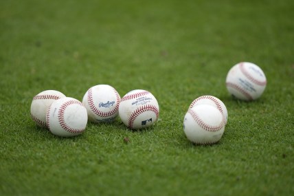 Mar 15, 2022; West Palm Beach, FL, USA; A general view of baseballs on the field during Houston Astros spring training work outs at The Ballpark of the Palm Beaches. Mandatory Credit: Jasen Vinlove-USA TODAY Sports
