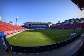 Mar 19, 2022; Frisco, Texas, USA; A view of the field and the stadium and the stands and the National Soccer Hall of Fame before the game between FC Dallas and the Portland Timbers at Toyota Stadium. Mandatory Credit: Jerome Miron-USA TODAY Sports