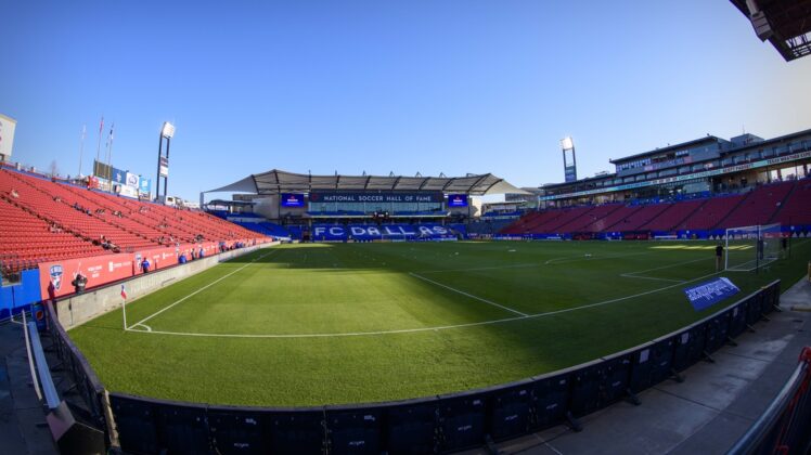 Mar 19, 2022; Frisco, Texas, USA; A view of the field and the stadium and the stands and the National Soccer Hall of Fame before the game between FC Dallas and the Portland Timbers at Toyota Stadium. Mandatory Credit: Jerome Miron-USA TODAY Sports