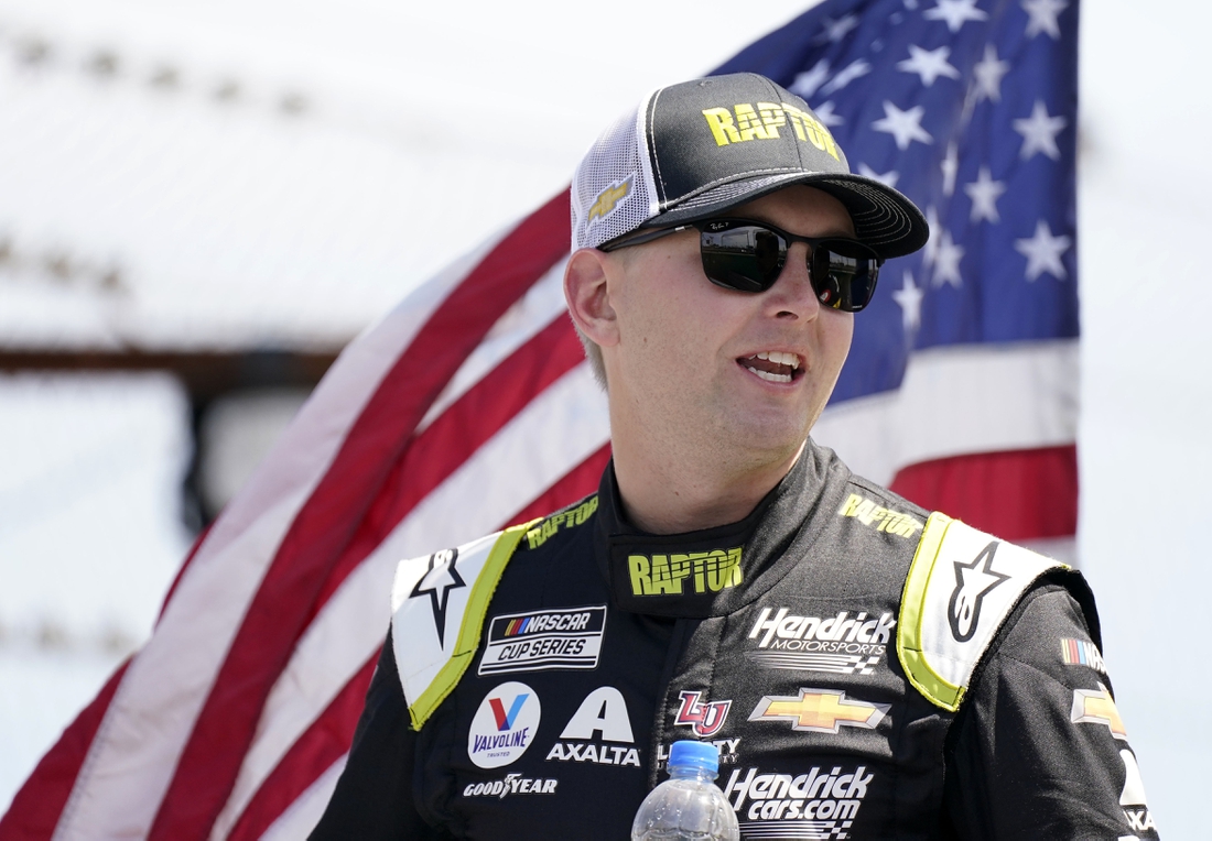 Mar 27, 2022; Austin, Texas, USA; NASCAR Cup Series driver William Byron (24) before the start of the EchoPark Automotive Texas Grand Prix at Circuit of the Americas. Mandatory Credit: Mike Dinovo-USA TODAY Sports