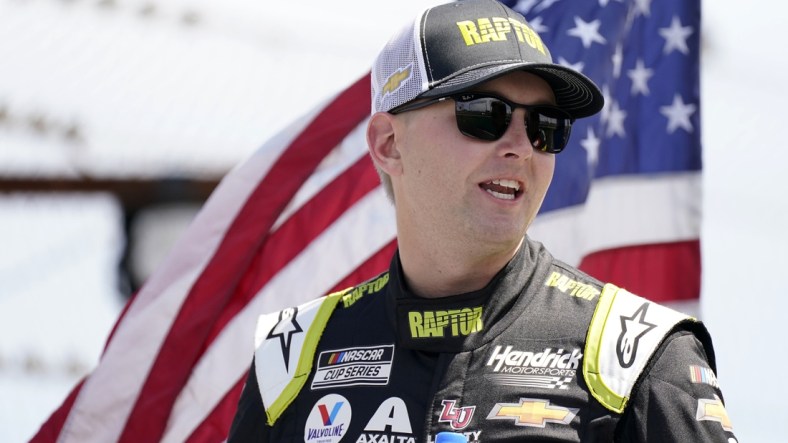 Mar 27, 2022; Austin, Texas, USA; NASCAR Cup Series driver William Byron (24) before the start of the EchoPark Automotive Texas Grand Prix at Circuit of the Americas. Mandatory Credit: Mike Dinovo-USA TODAY Sports