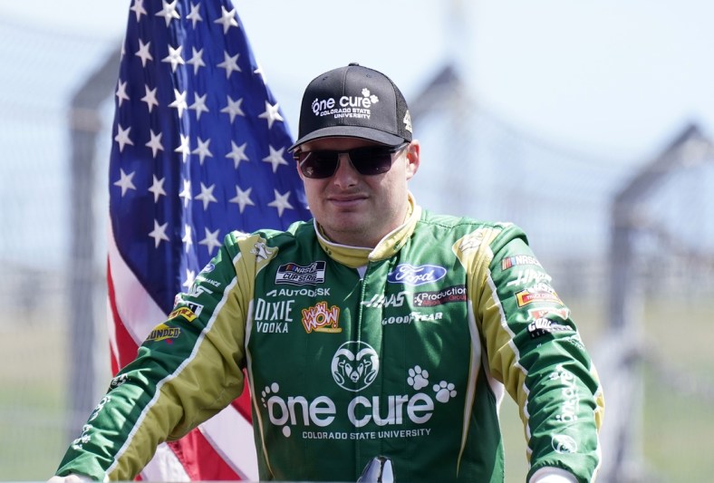 Mar 27, 2022; Austin, Texas, USA; NASCAR Cup Series driver Cole Custer (41) before the start of the EchoPark Automotive Texas Grand Prix at Circuit of the Americas. Mandatory Credit: Mike Dinovo-USA TODAY Sports