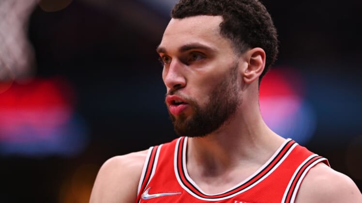 Mar 29, 2022; Washington, District of Columbia, USA;  Chicago Bulls guard Zach LaVine (8) during the second half against the Washington Wizards at Capital One Arena. Mandatory Credit: Tommy Gilligan-USA TODAY Sports