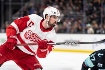 Mar 19, 2022; Seattle, Washington, USA; Detroit Red Wings forward Dylan Larkin (71) is pictured during a game against the Seattle Kraken at Climate Pledge Arena. Mandatory Credit: Stephen Brashear-USA TODAY Sports