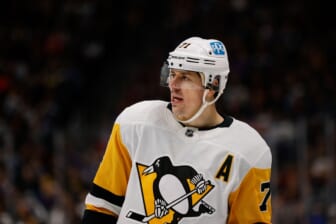 Apr 2, 2022; Denver, Colorado, USA; Pittsburgh Penguins center Evgeni Malkin (71) in the third period against the Colorado Avalanche at Ball Arena. Mandatory Credit: Isaiah J. Downing-USA TODAY Sports
