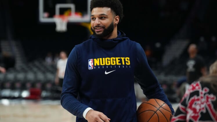 Apr 5, 2022; Denver, Colorado, USA; Denver Nuggets guard Jamal Murray (27) before the game against the San Antonio Spurs at Ball Arena. Mandatory Credit: Ron Chenoy-USA TODAY Sports
